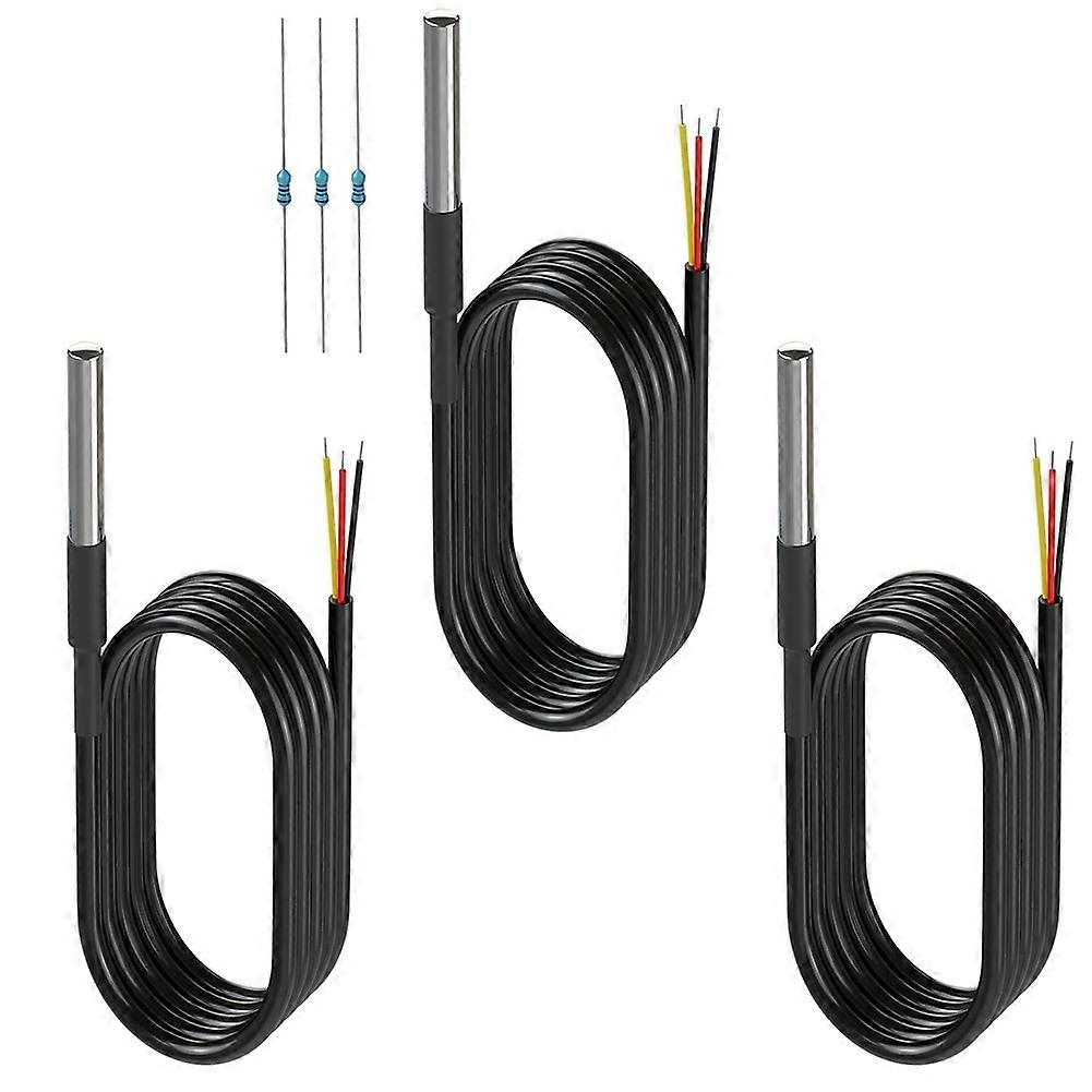3 Pack Waterproof DS18B20 Temperature Sensor Probes with 2 Pack 4.7K Ohm Resistors for Arduino Raspberry Pi DIY