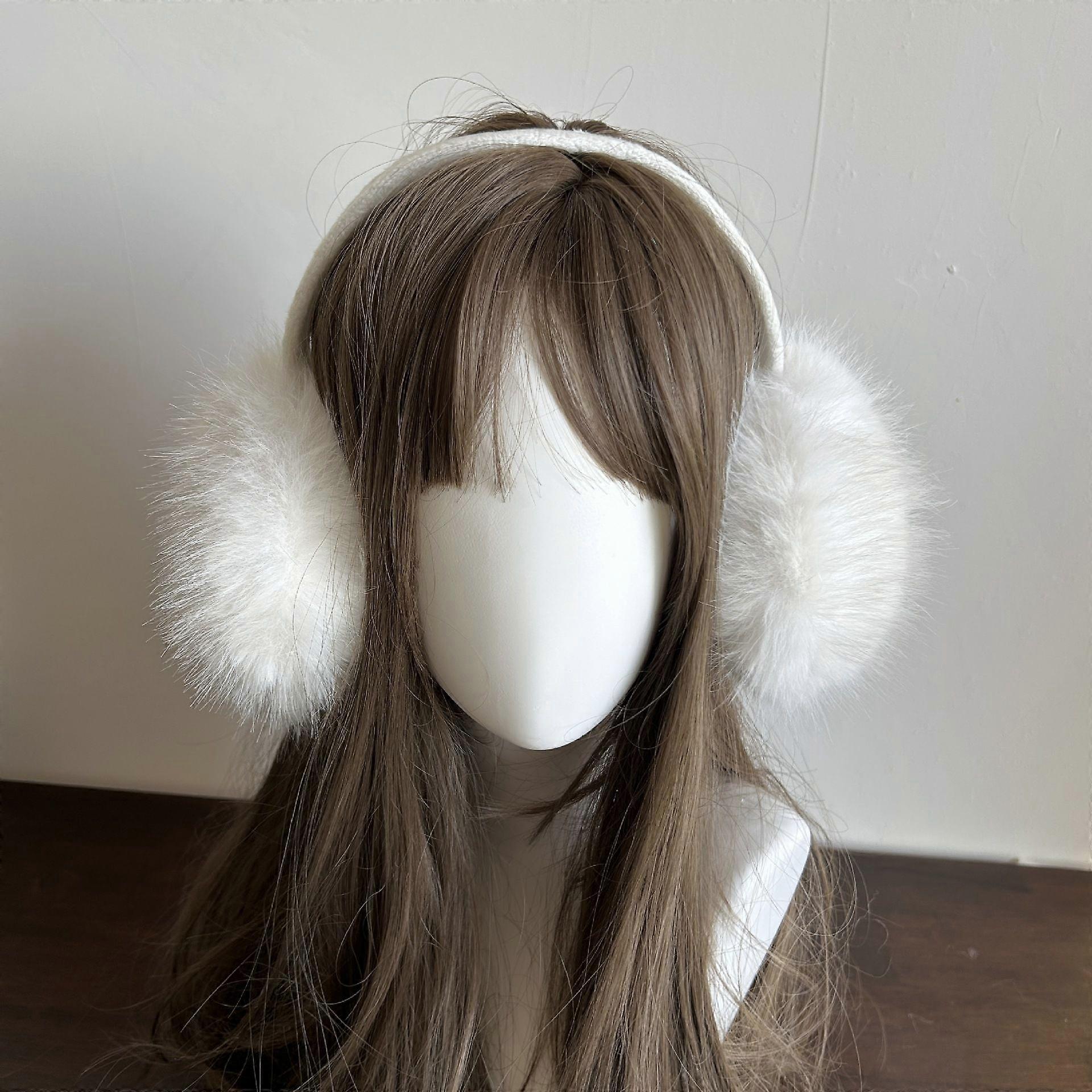Scandinavian Style Winter Fox Fur Ear Muffs - Foldable Plush Ear Warmers in Nordic Design