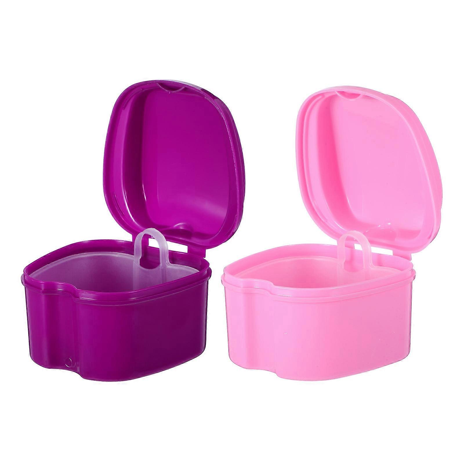 Compact Denture Container Odor Blocking Denture Box Suitable For Adults With Dentures Daily Use Purple Color Rectangular Shape 2Pack