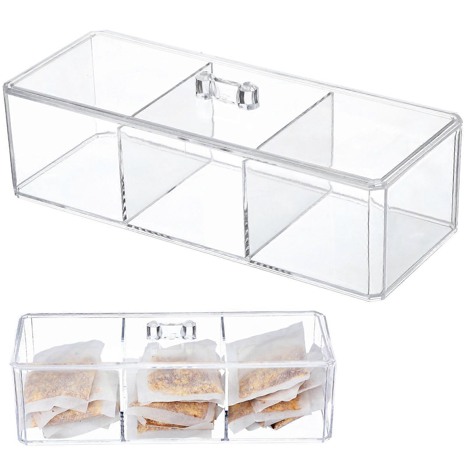 Tea Bag Chest Organizer Divided Tea Box for Storage 2Pcs Transparent