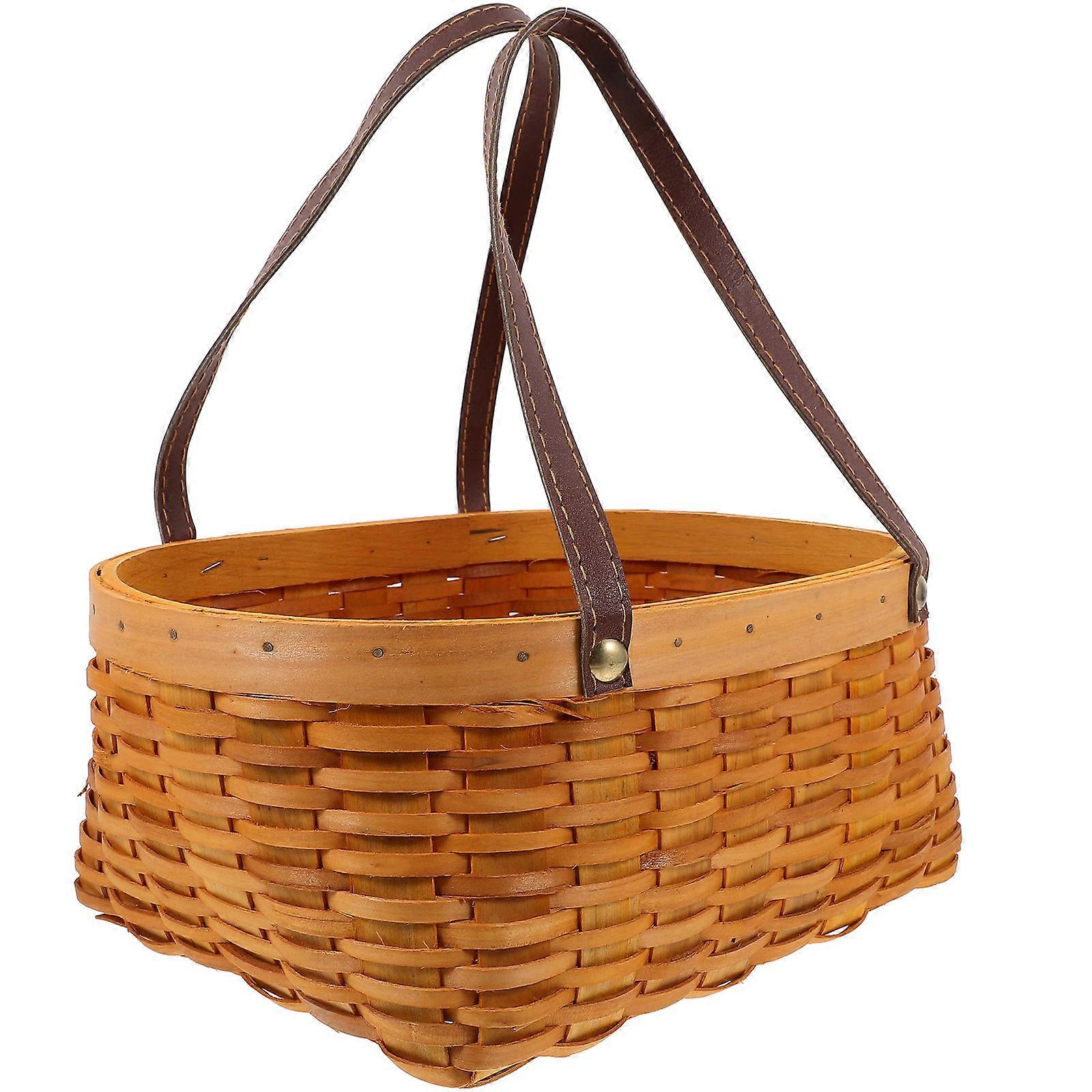 Wooden Woven Basket for Storage Use with Handle Handheld Multi-Function Basket