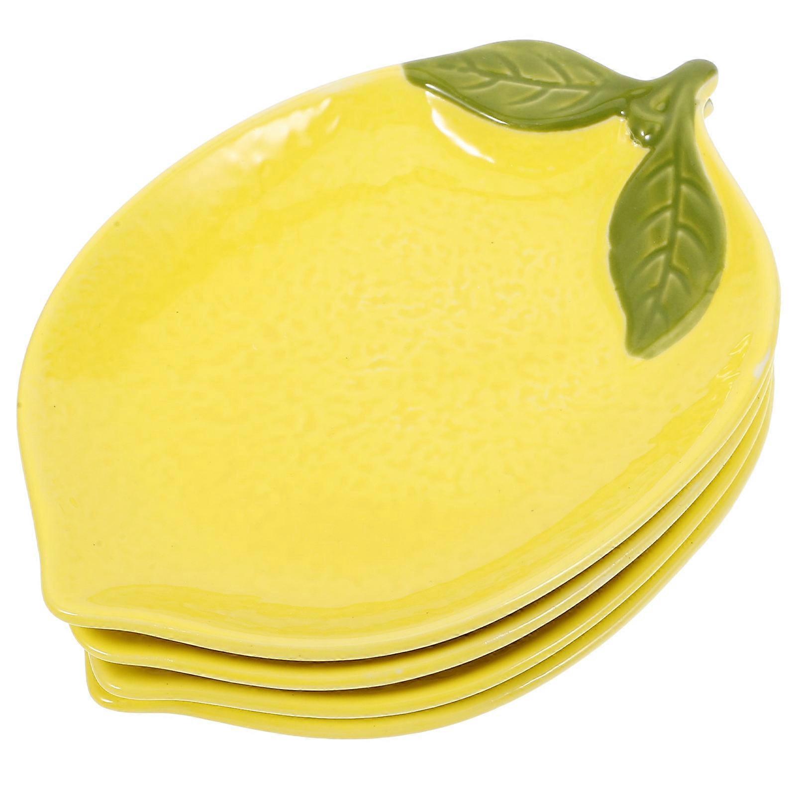 Ceramic Lemon Plates for Dessert Serving 4Pcs Yellow Kitchen Tableware