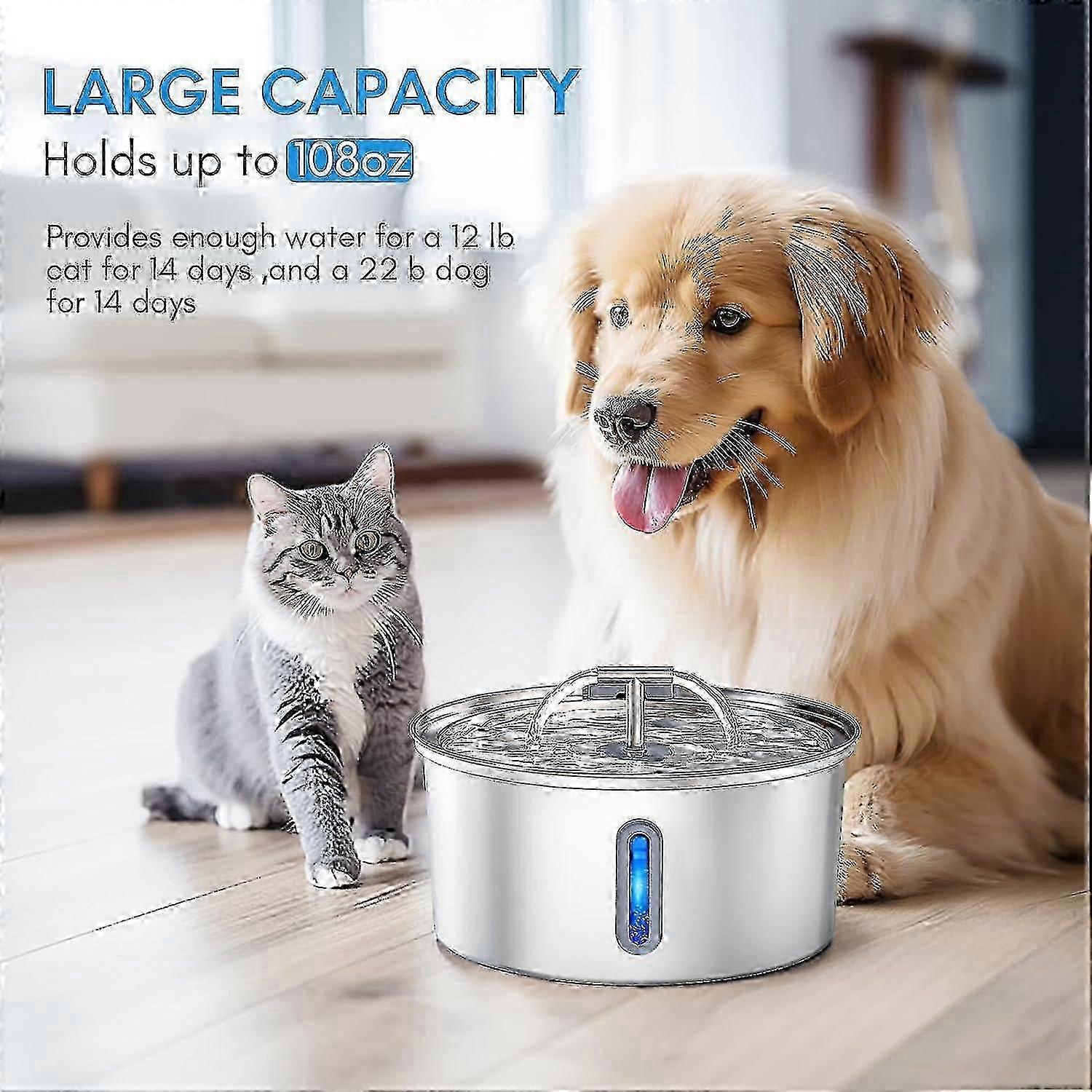 Pet Drinking Fountain with Replaceable Filter and LED