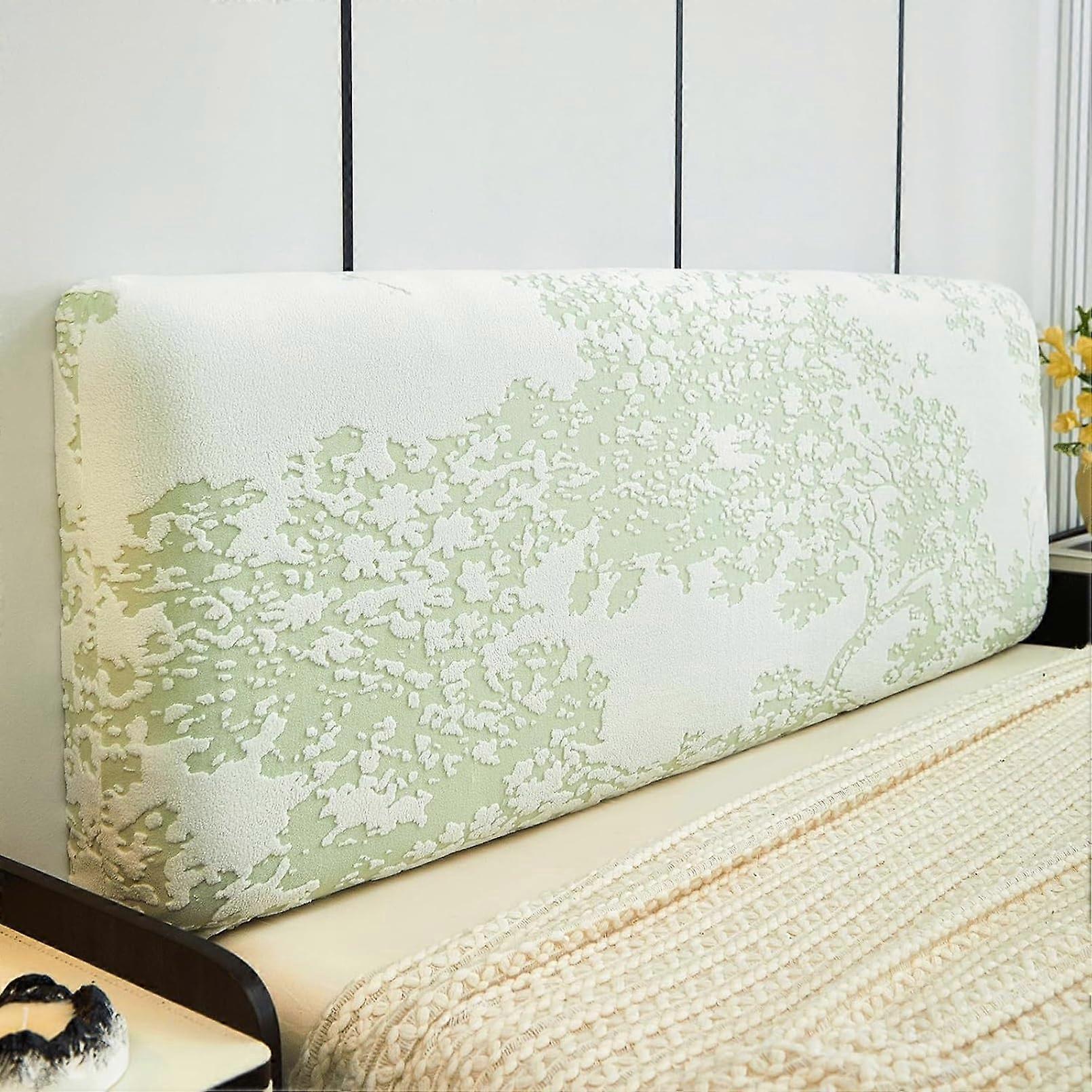 Stretch Jacquard Headboard Cover Queen Size Dustproof Protector for Upholstered Bed Green