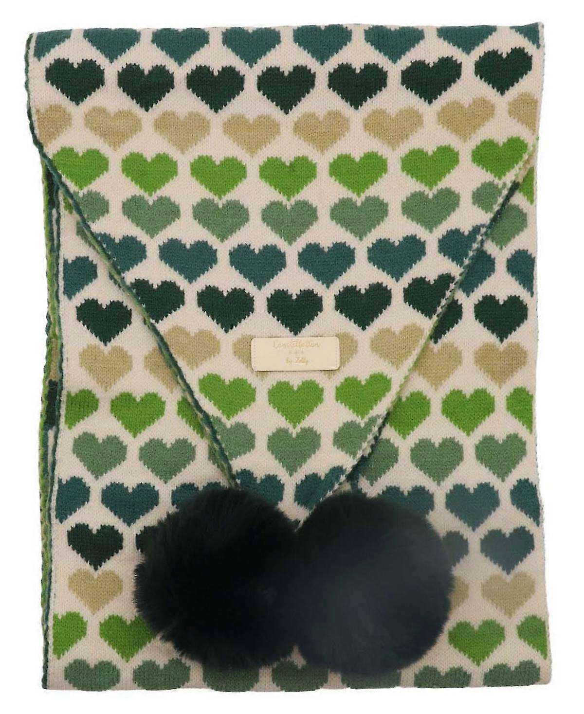 Zelly Heart Pom Pom Scarf - Green