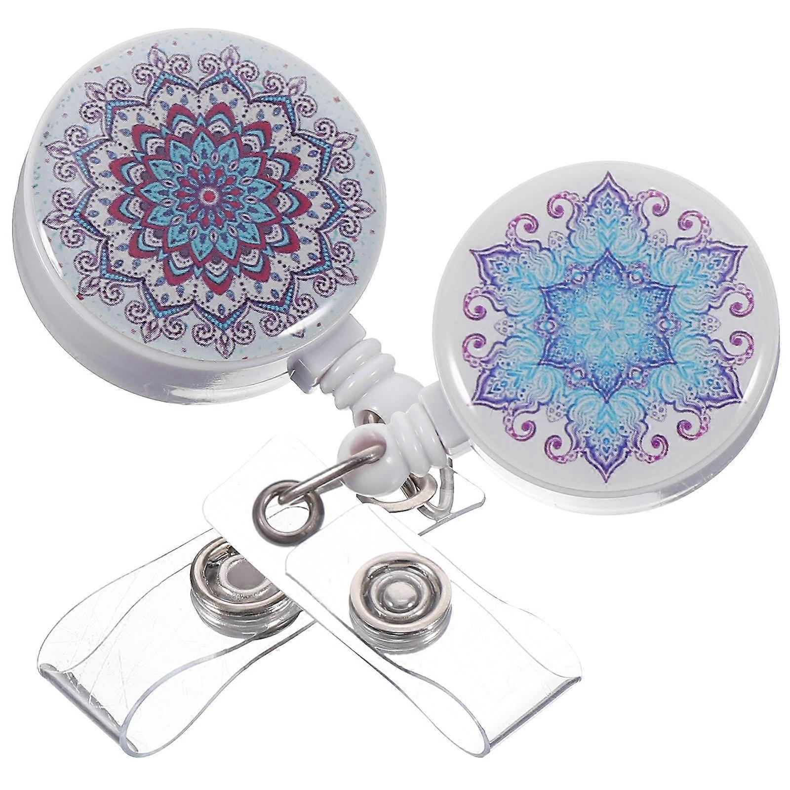 Practical Name Badge Reel Rotatable ID Holder Clip ABS Material Mandala Shape 2Pcs