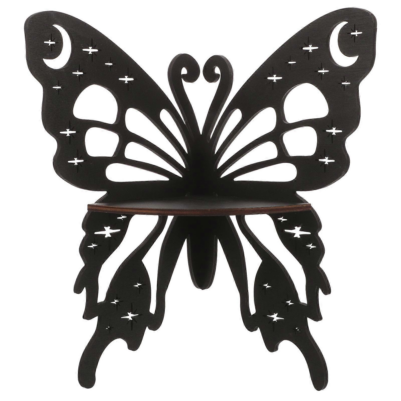 Butterfly Shape Floating Shelf Wooden Wall Decor Storage Solution Black Color 1Pack