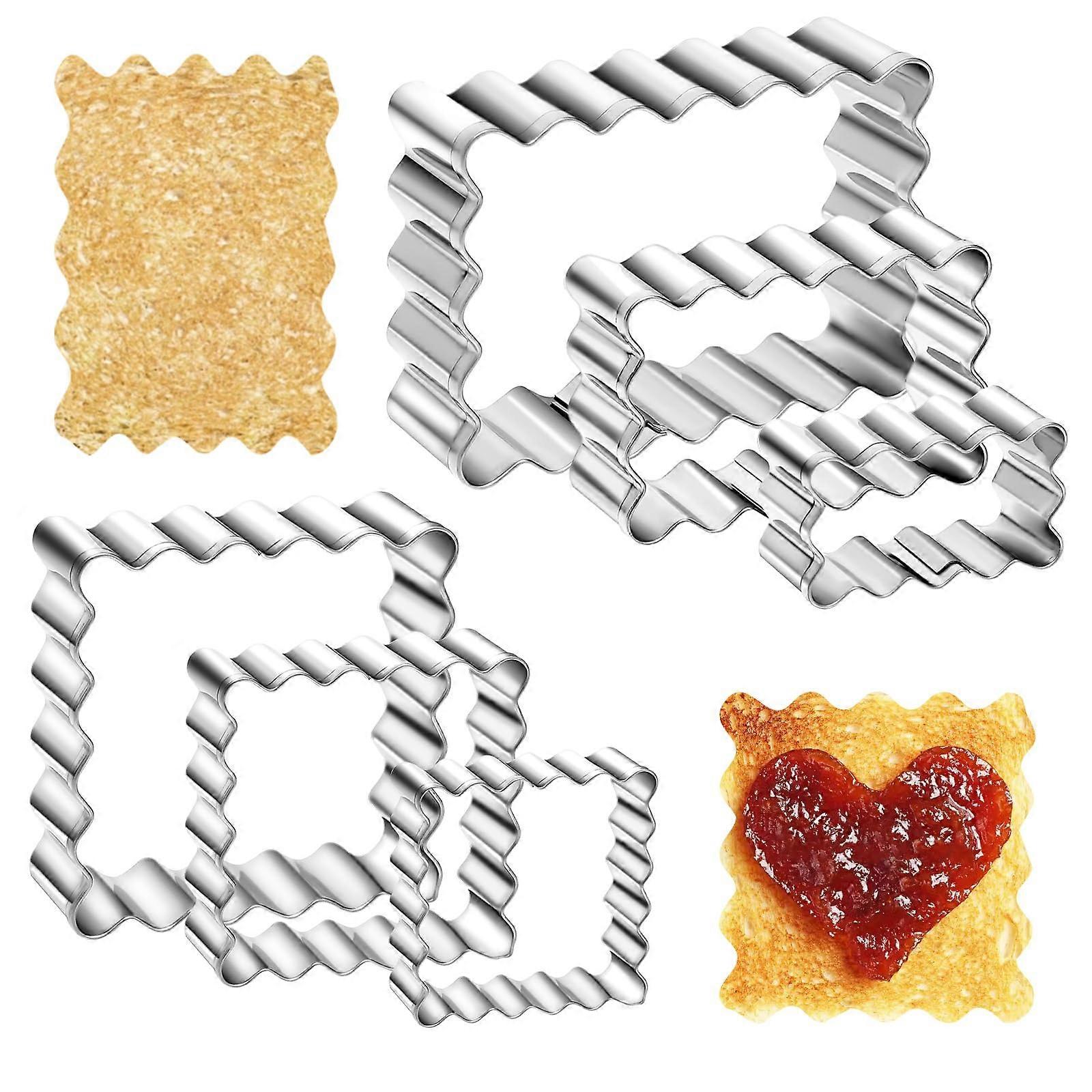 6PCS Stainless Steel Square and Rectangle Cookie Cutter Set with Scalloped Edge for Baking