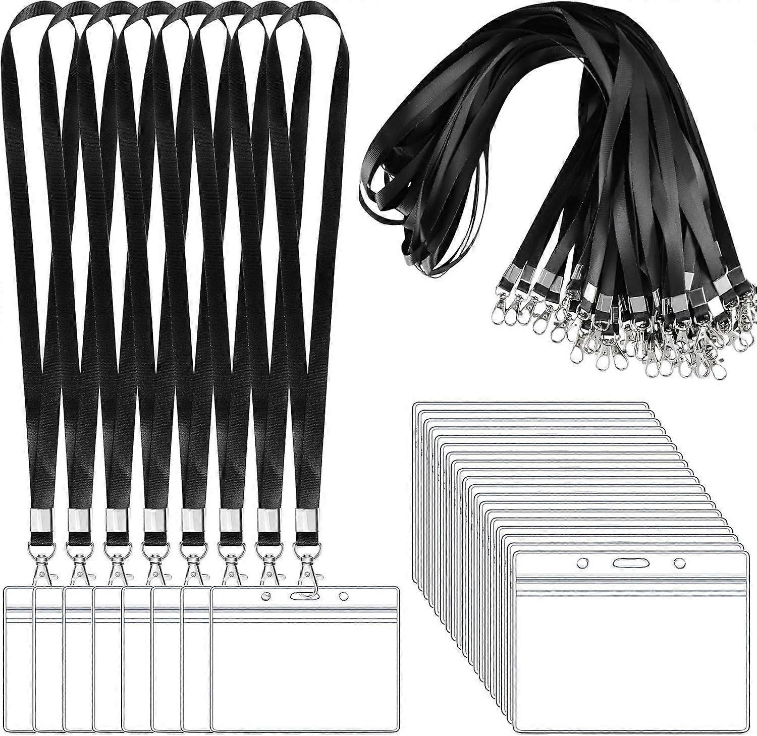 50 Pack Name Tag Lanyards with Id Holder, Clear Plastic Horizontal Name Tags