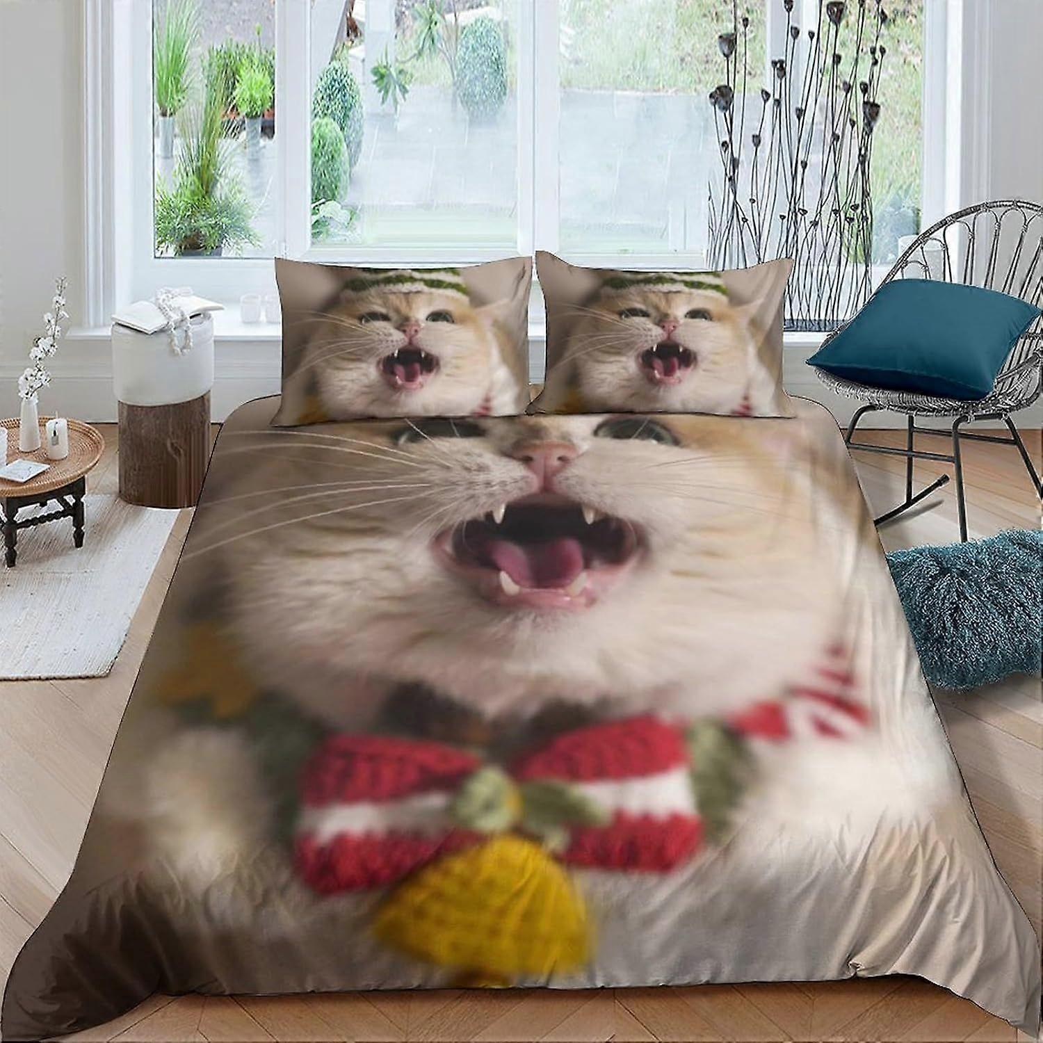 Housse de couette imprimée 3D pour chat avec fermeture éclair, format king size