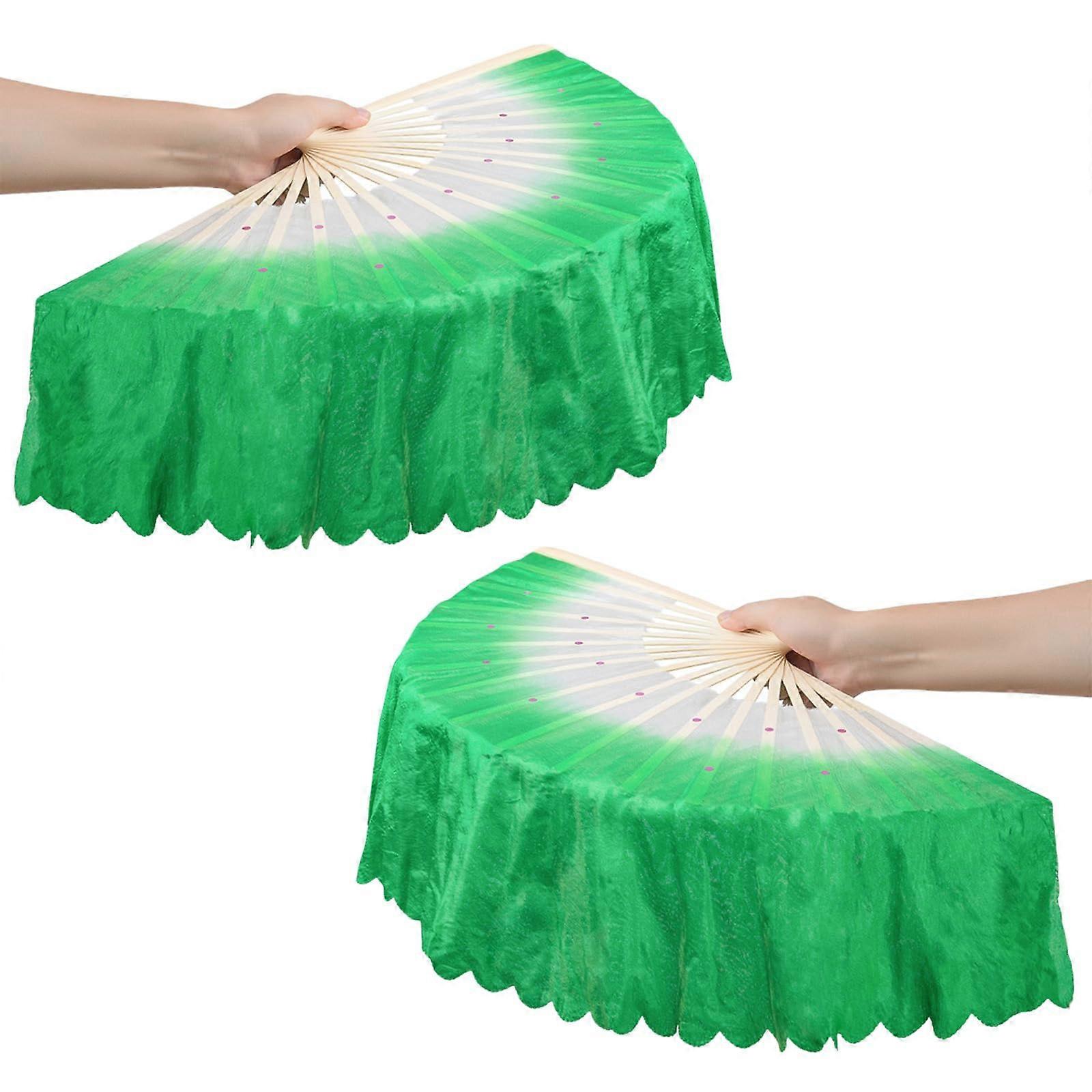 Handmade Silk Belly Dance Fan Veils with Foldable Bamboo Frame for Stage Performance, 1 Pair