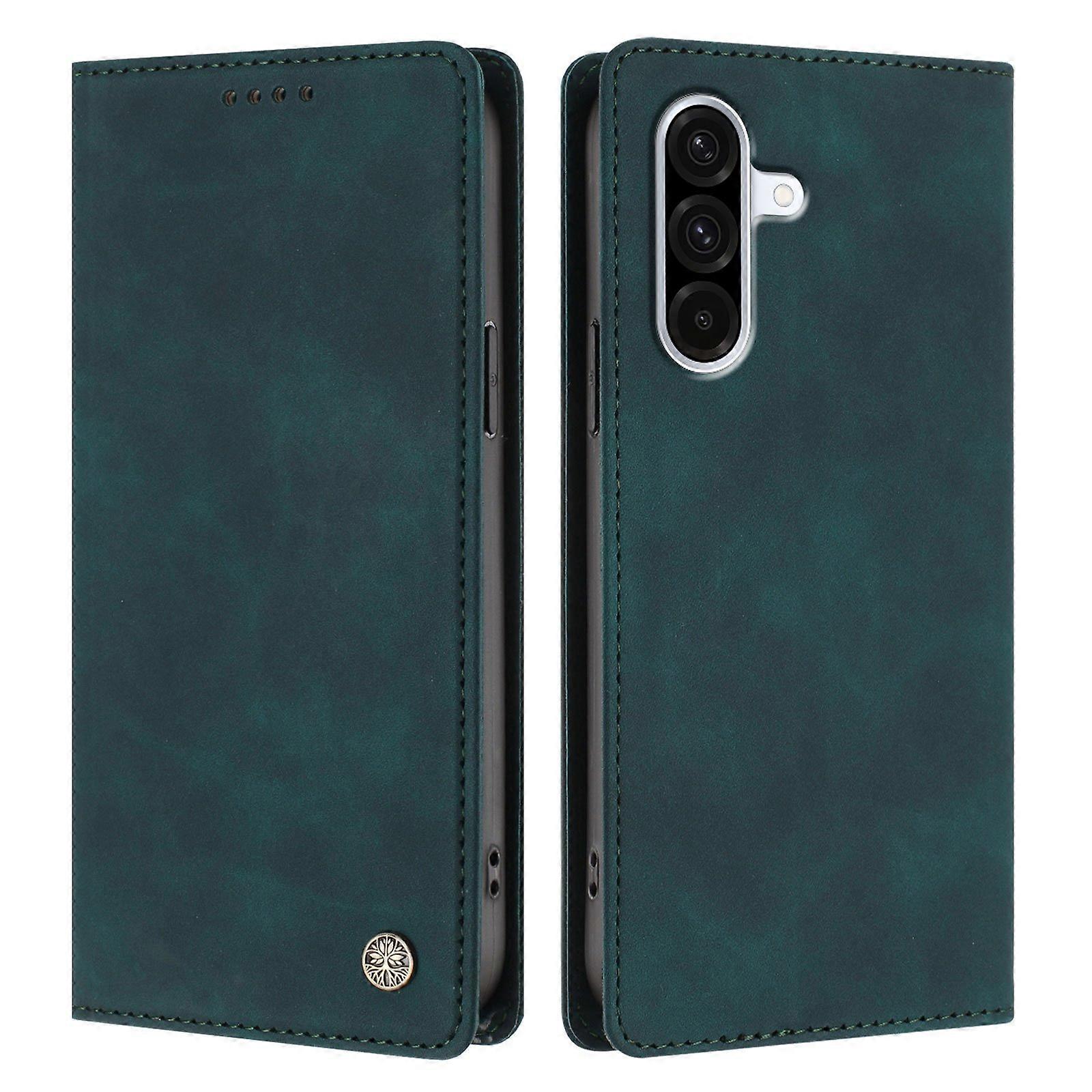Étui portefeuille en cuir à rabat avec support et protection RFID pour Samsung Galaxy A57 5G - Vert foncé