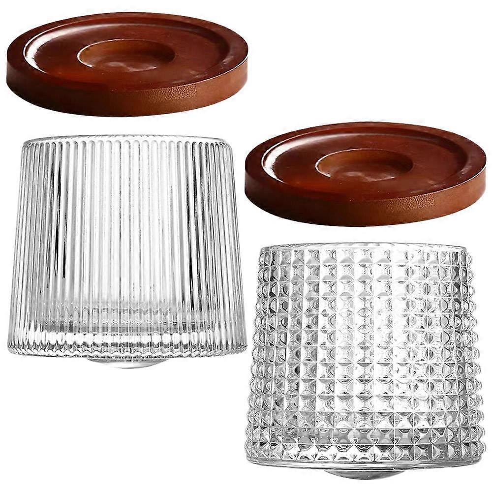 Diamond Rotating Whiskey Glass Cups for Home Use 2Sets with Coasters