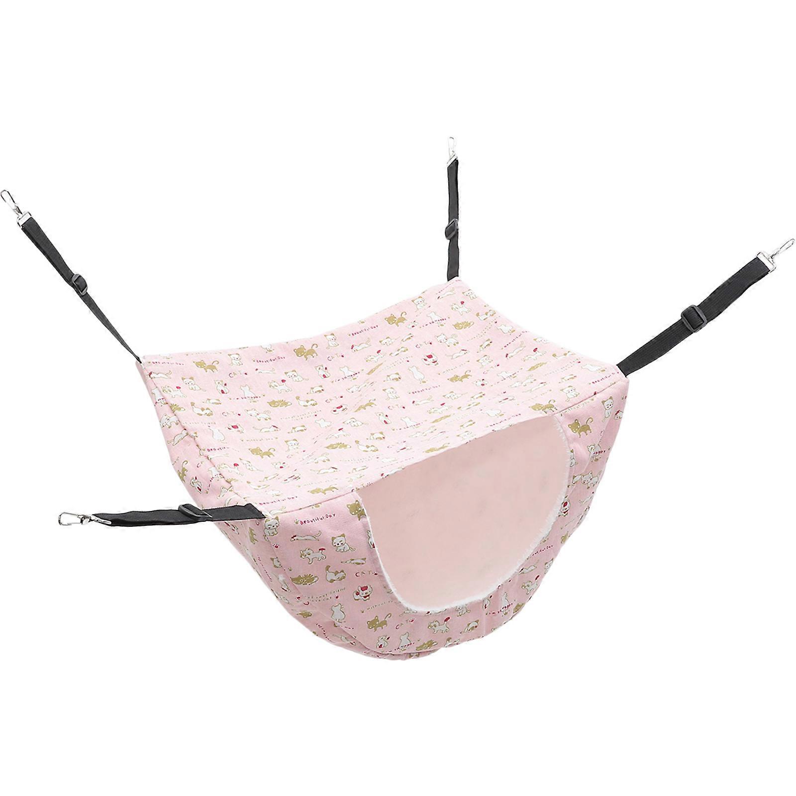 Pet Cat Cage Hammock Adjustable Sleeping Space For Small Pets Pink Soft Material 2Pcs
