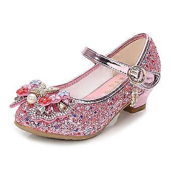 Dziewczęce buty wizytowe, ślubne, na obcasie, z motywem Mary Jane Princess Flower, różowe, 7-7,5 roku
