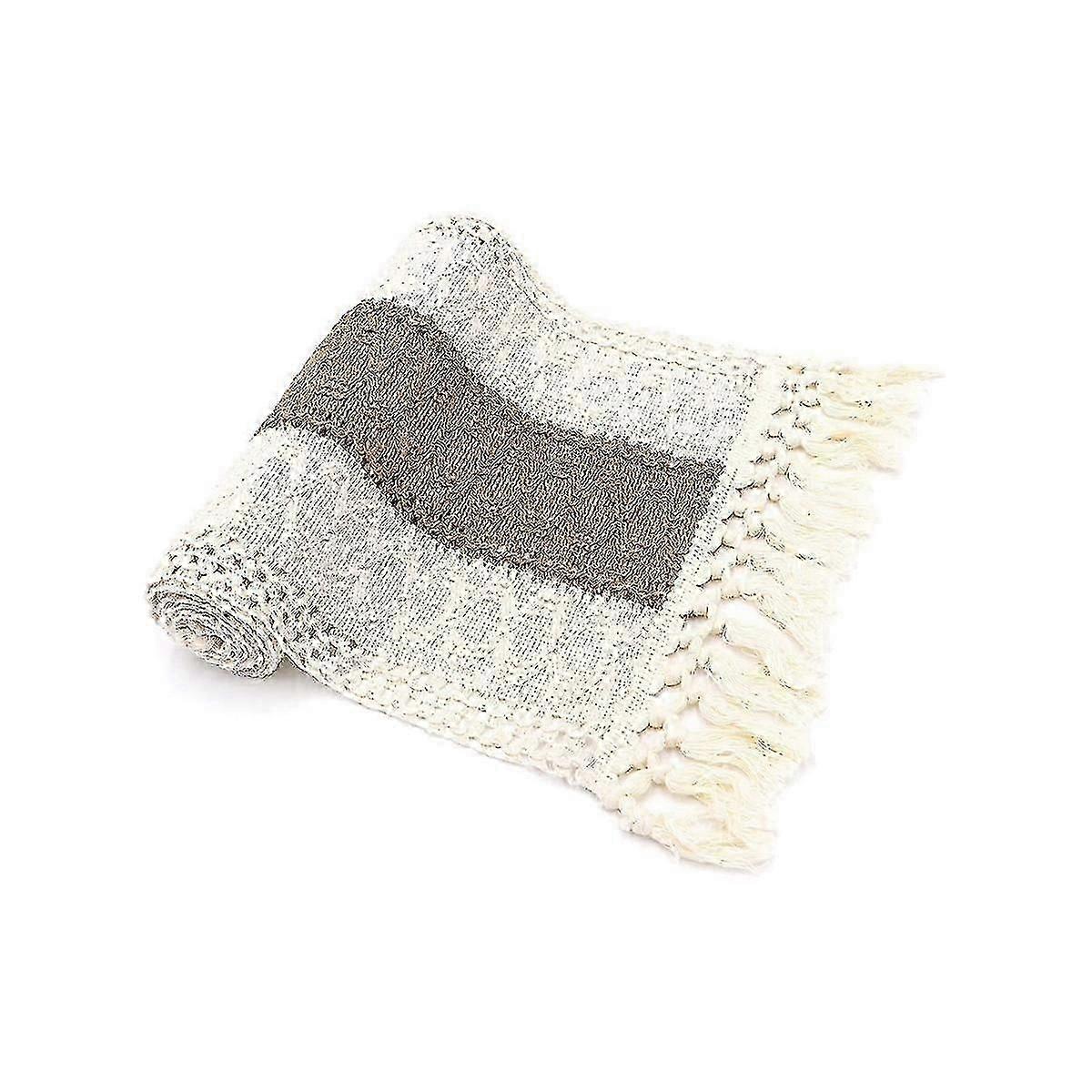 Macrame Table Runner 71Inch Long Decor Boho Table Runner Cream & Brown Farmhouse Table Runner with