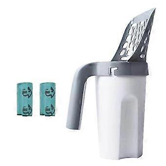 Paletta per lettiera per gatti con contenitore per i rifiuti, strumento in plastica per la pulizia del filtro della toilette per animali domestici, grigio e blu