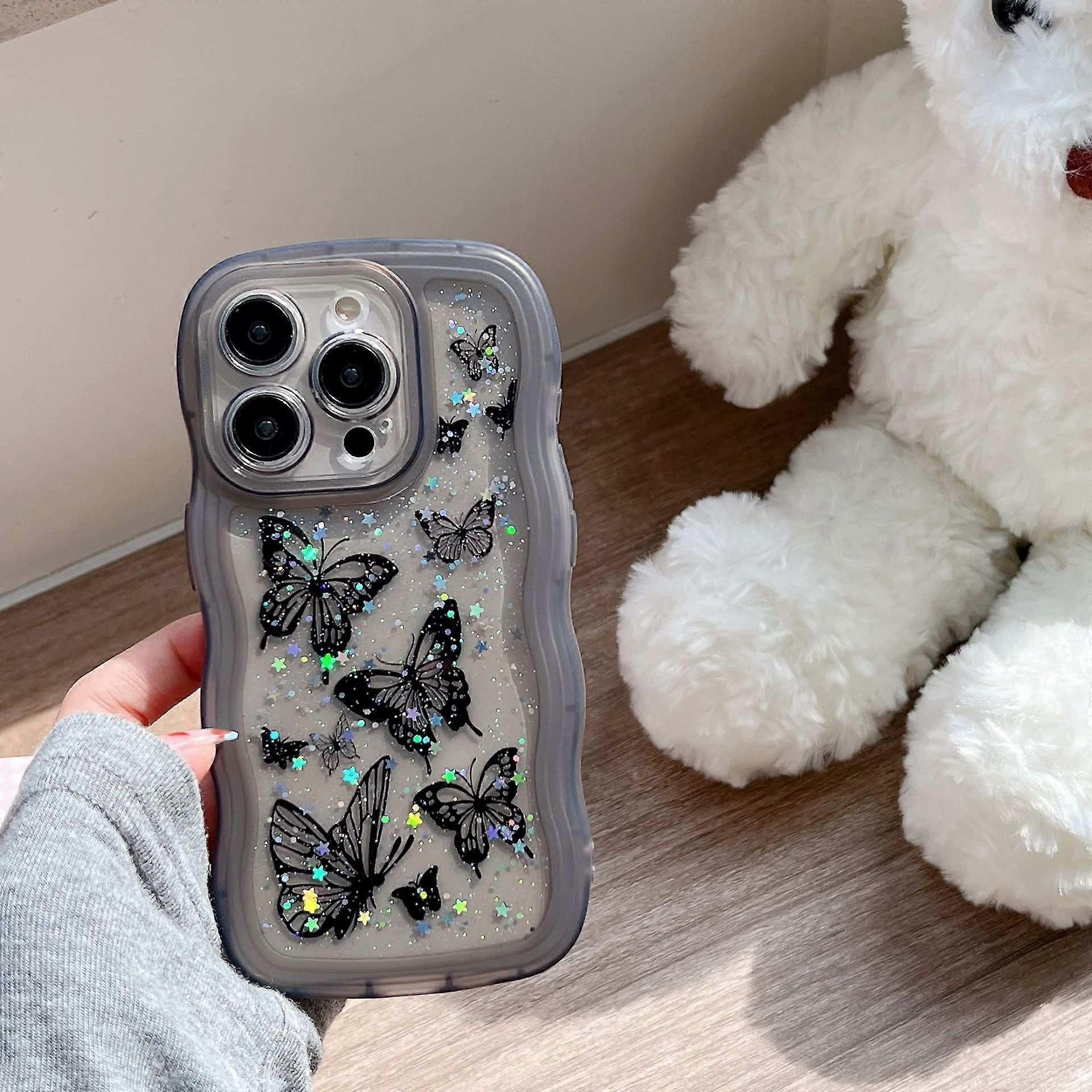 Case for iPhone 14 Plus Wave Texture Glitter Clear Clear Gray