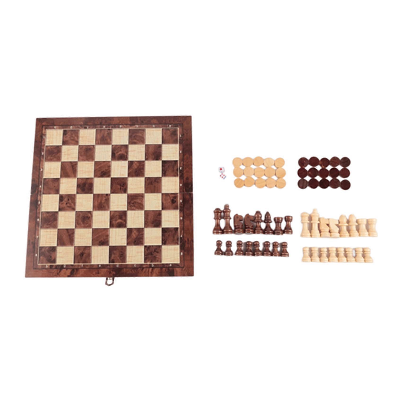 Trä Vikbar 3 i 1 Schack Backgammon Träbräda Fällbart bräde Spel 29x29cm