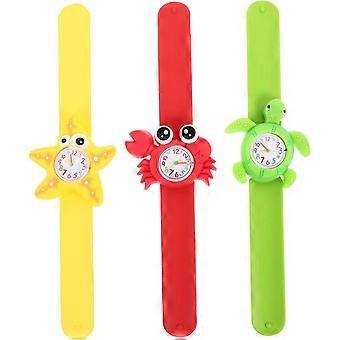 Marine Theme Kids Slap Watches Set, Digital Cartoon Children Wristbands Sea Animal Designs, 3pcs Random Strap Colors for Boys and Girls