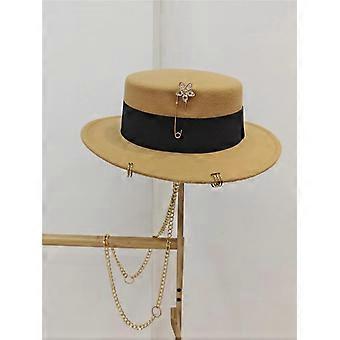 202601-chain ins chique winter Designer gouden bloemspeld polyester fedora pet dames vrije tijd vakantie panama jazz hoed