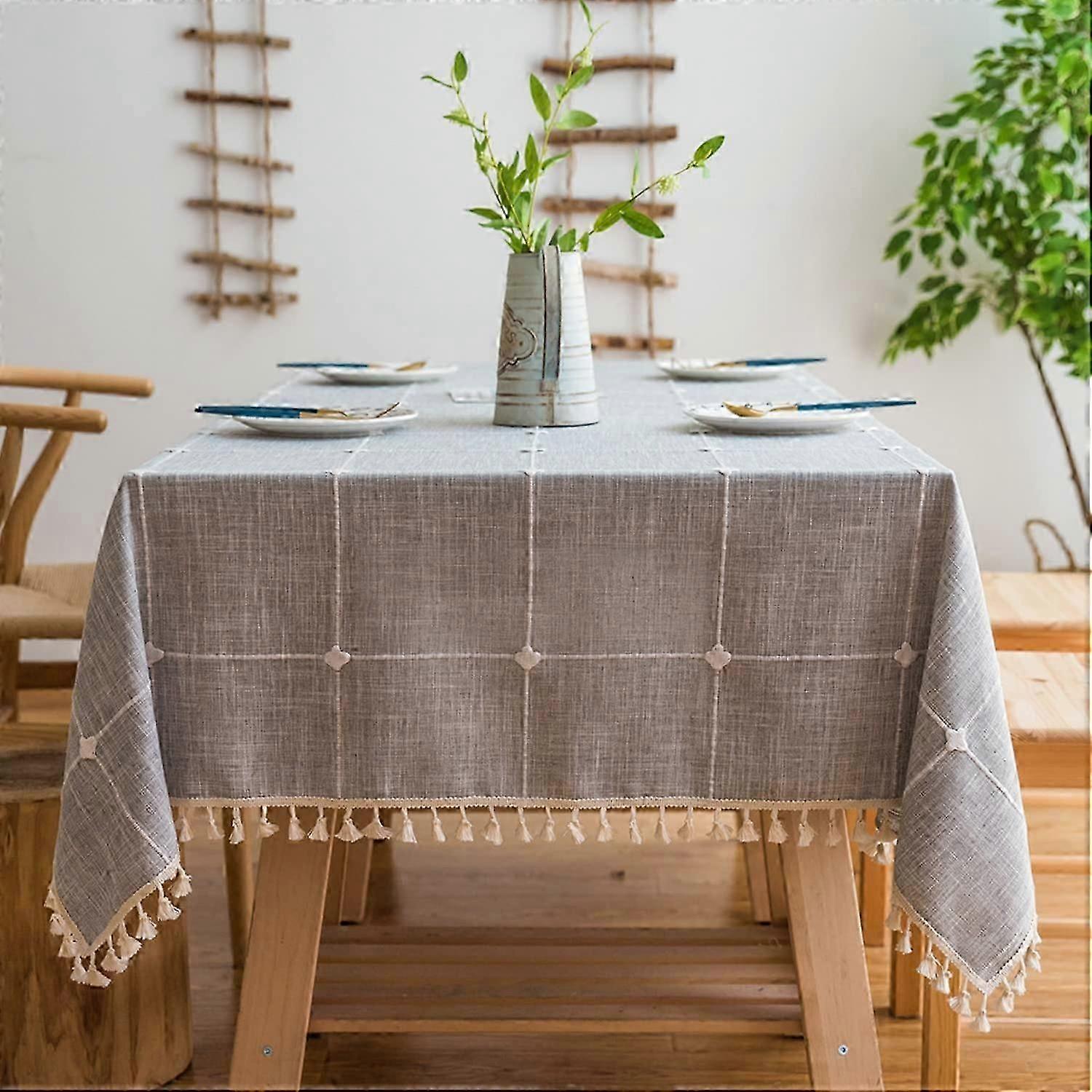 Table Cloth(Grey Checkered,Rectangular/Oval,140x260cm,8-10seats)