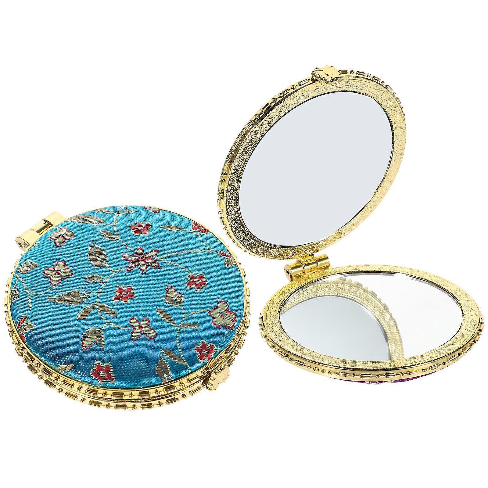 2pcs Foldable Compact Mirror Double Side Mirror Brocade Makeup Mirror Compact Mirror Random Style