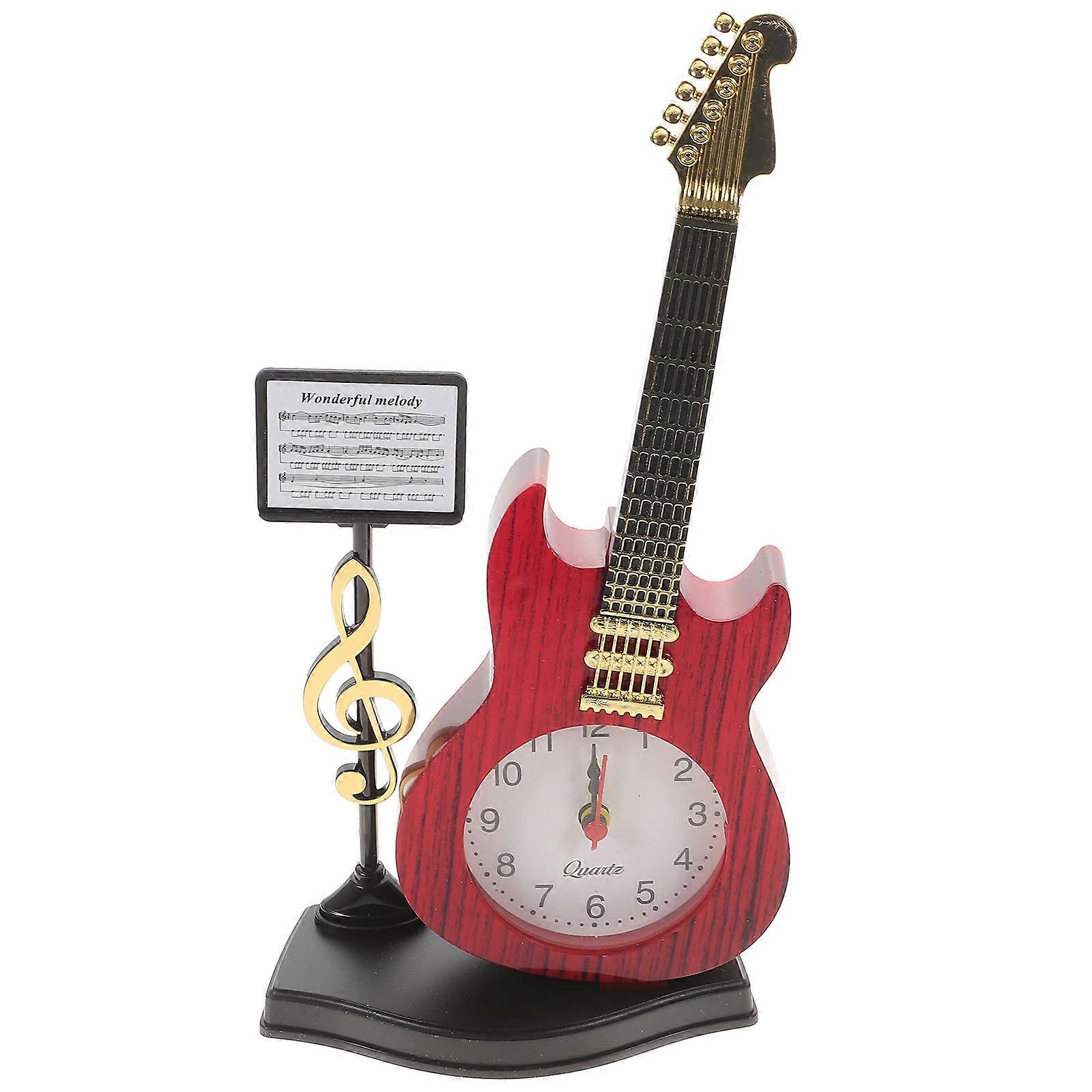 Red Desktop Clock Musical Instrument Shape for Decor Tabletop Ornament