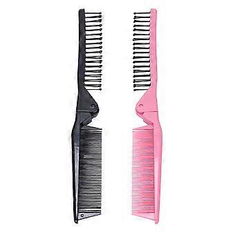 1 Bag/6pcs Foldable Comb Double-Headed Hair Folding Comb Anti-static Hair Comb High Temperature Resistance Comb (3pcs Black, 3pcs Pink)