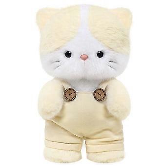 CreamOveralls Cat Stuffed Animal Plush Toy, Cute Standingposture Kitten Doll With Removable Outfit For Gift