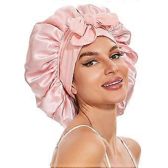 Large Double Layer Satin Silk Hair Bonnet for Sleeping with Tie Band for Women Natural Curly Hair