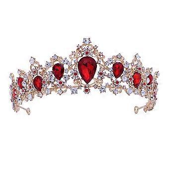 Rote Tiara-Krone für Damen zur Hochzeit mit 3-teiligem Brautschmuck