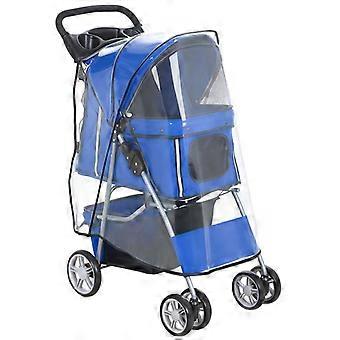 Foldable dog stroller/dog buggy/cat stroller for children up to 10kg with rain cover, reflective strips, and storage basket, 77x44x102cm, blue