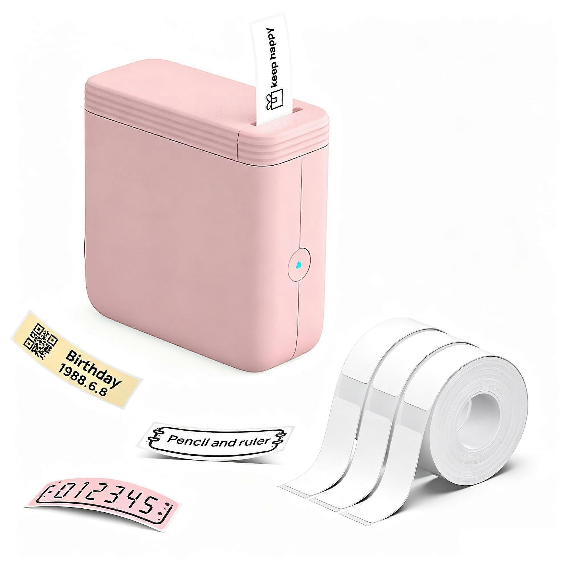 Labelmaker met 3 Rollen, Mini Draagbare Thermische Printer Roze