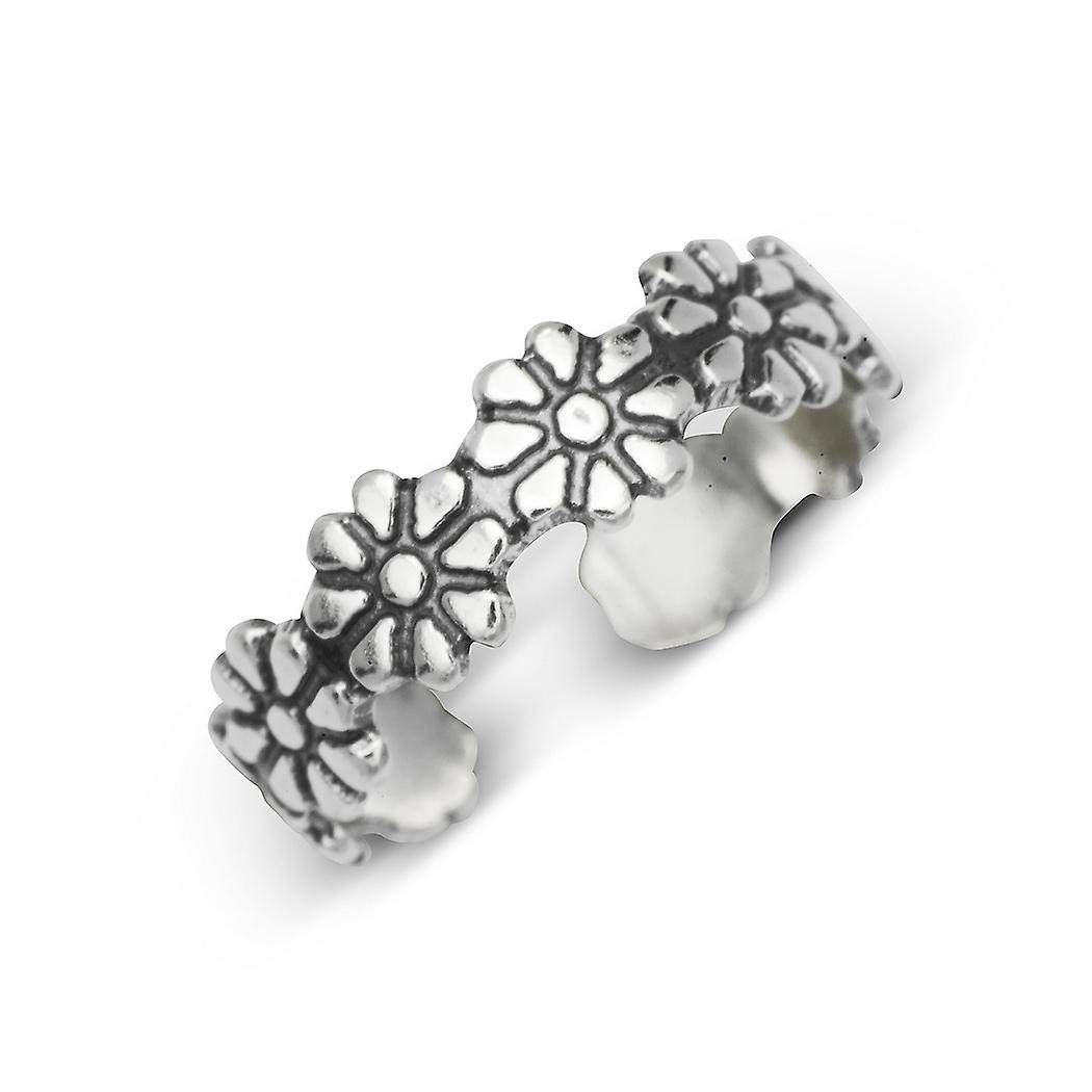 Jewelryweb 925スターリングシルバーバリ酸化花調節可能なつま先リング女性用4mmつま先リング