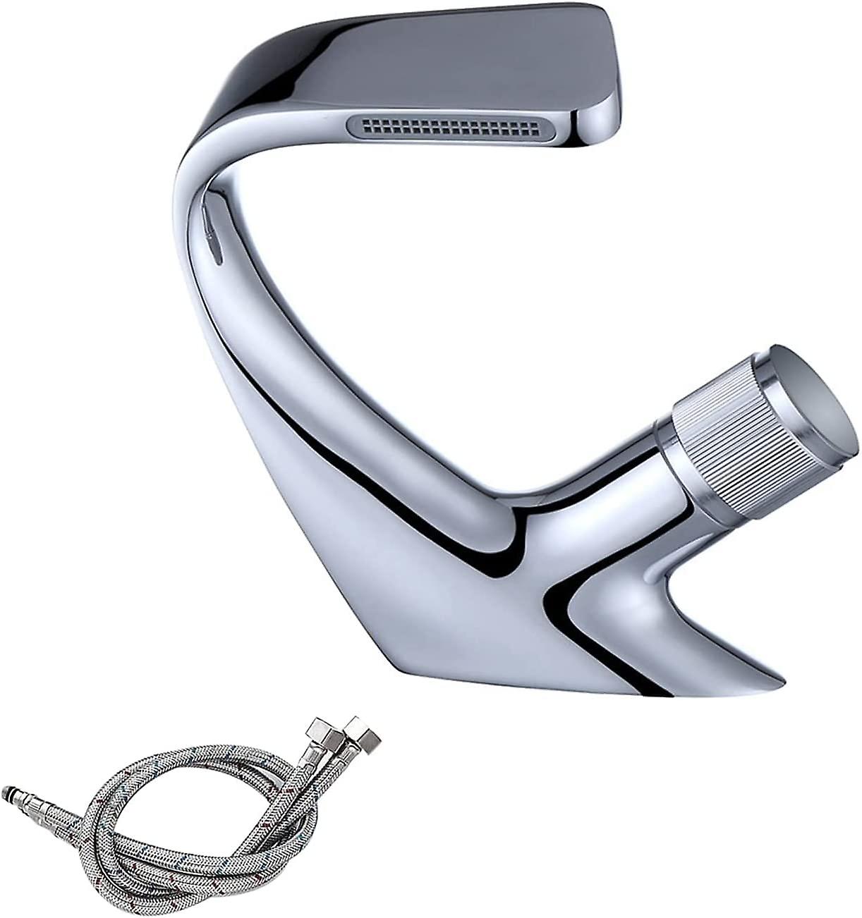 Basin Mixer Tap Chrome Bathroom Sink Faucet, Modern Waterfall Bathroom Faucet Single Hole Basin Faucet Hot And Cold Basin Mixer Tap With 2 Hose