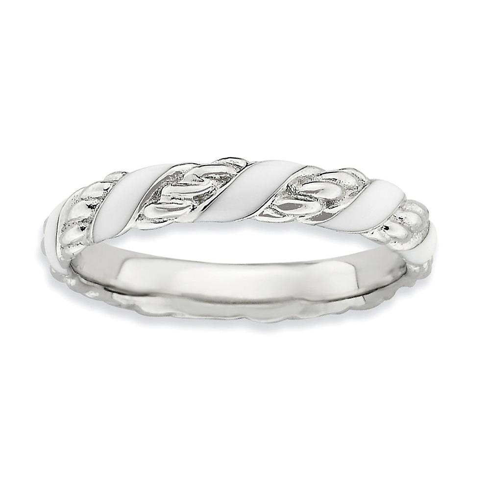 925 Sterling Silver Stackable Polished White Enameled Ring-Stackable-Ring for Women - Ring Size: 5 to 10