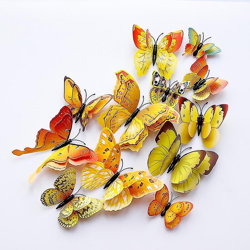 12pcs 3d Three-dimensional Double-layer Simulation Butterfly Stickers Creative Simulation Butterfly Refrigerator Self-a