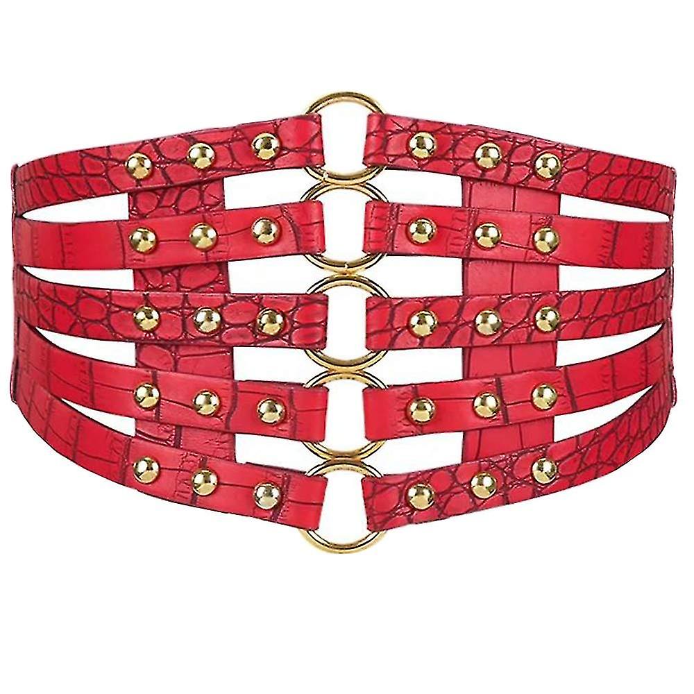 Vrouwen lederen riem brede klinknagels riem taille riem riem riem lolita corset met ring gesp ontwerp