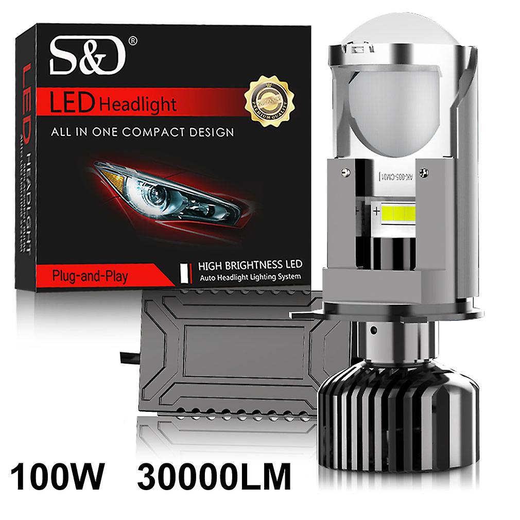 1 stk - B-s&d H4 120w 40000lm H4 LED Mini projektor linse Bil Forlygte Auto Bulb H4 Projektor Forlygter Højt nærlys pære 12v 24v