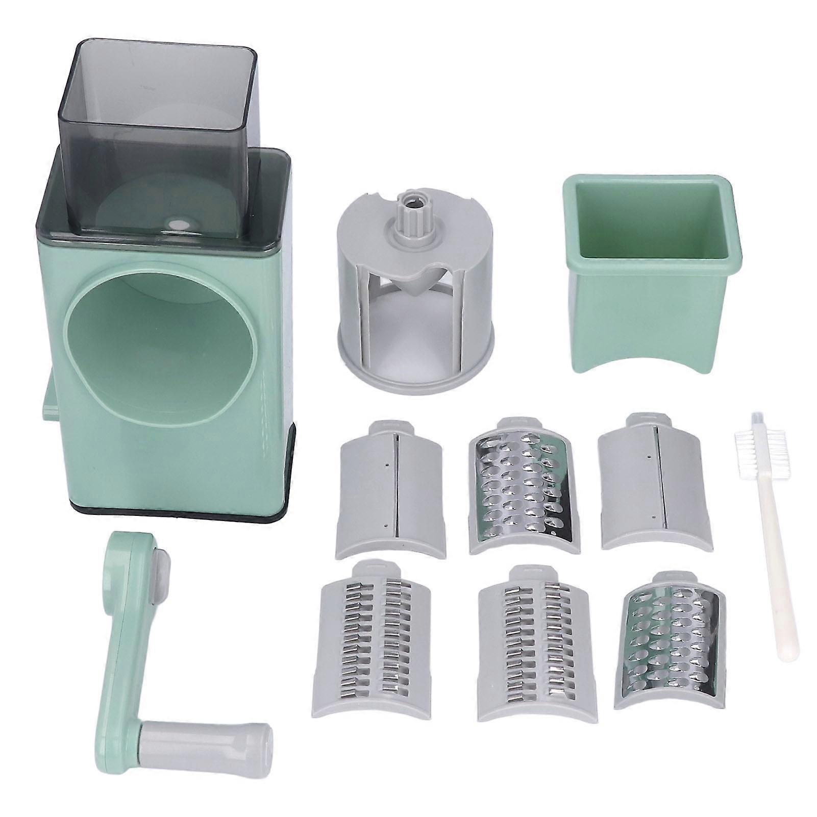 Green Rotating Kitchen Grater for Cheese and Vegetables with Handle