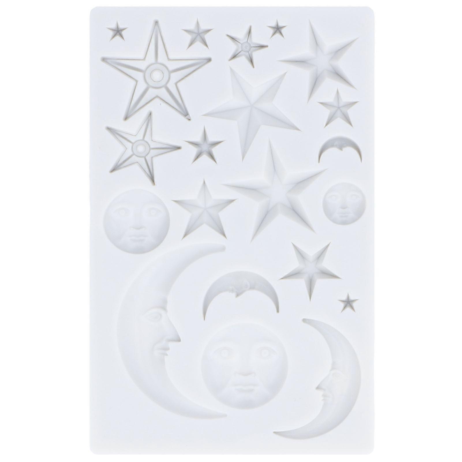 Moule à fondant en silicone, motif étoile et lune, antiadhésif, de qualité alimentaire, réutilisable, résistant à la chaleur, sans odeur