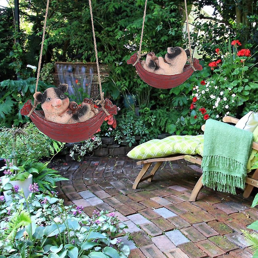 Touch Lawn Ornament Cute Resin Animal Statue Tree Hanging Decor Outdoor Ornament for Park Garden YardPig with Swing