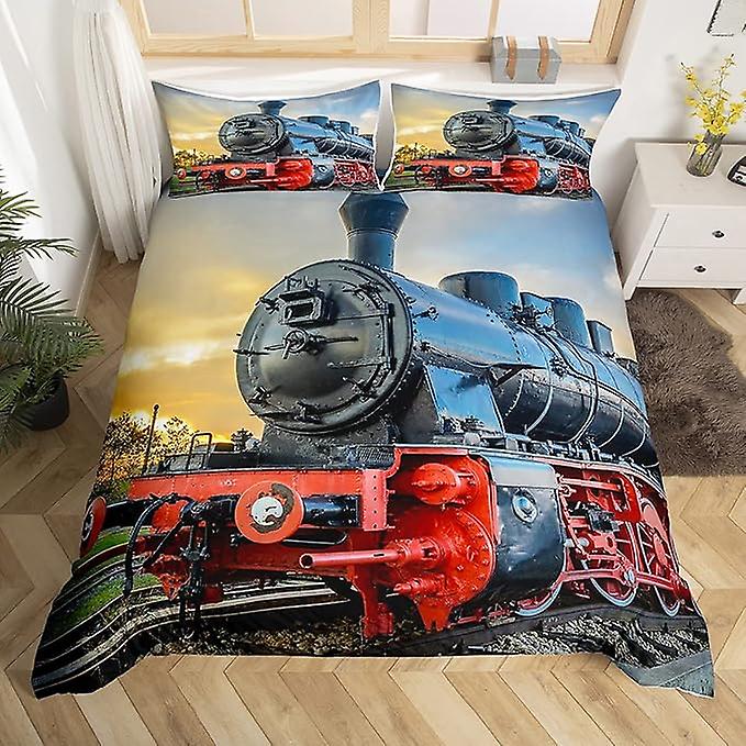 Train Microfiber Bedding Duvet Cover Sets 1 Duvet Cover And 1/2 Pillowshams Retro Steam Engine