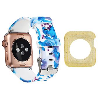For Apple Watch Series 1/2/3 38mm Silicone Strap Pattern Printing Watch Band with Yellow TPU Case