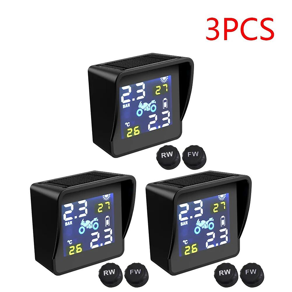 Solar Charging Motorcycle Tpms Tire Pressure Sensors Tyre Temperature Monitoring Alarm System With 2 Sensors For Motorbike