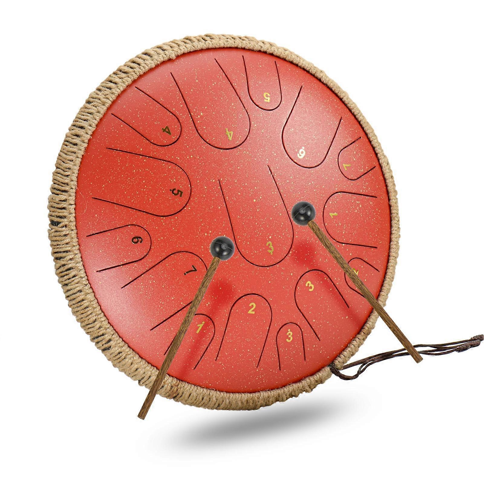 Kit de tambour à langue d’acier 15 tonalités D Clé éthérée sans souci Main Pan Instrument de percussion rouge 14 pouces avec accessoires