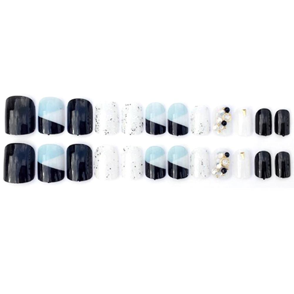 24 Pcs/Box Geometry Pattern Rhinestone Decoration Artificial Fake False Nail Art Tip & Glue