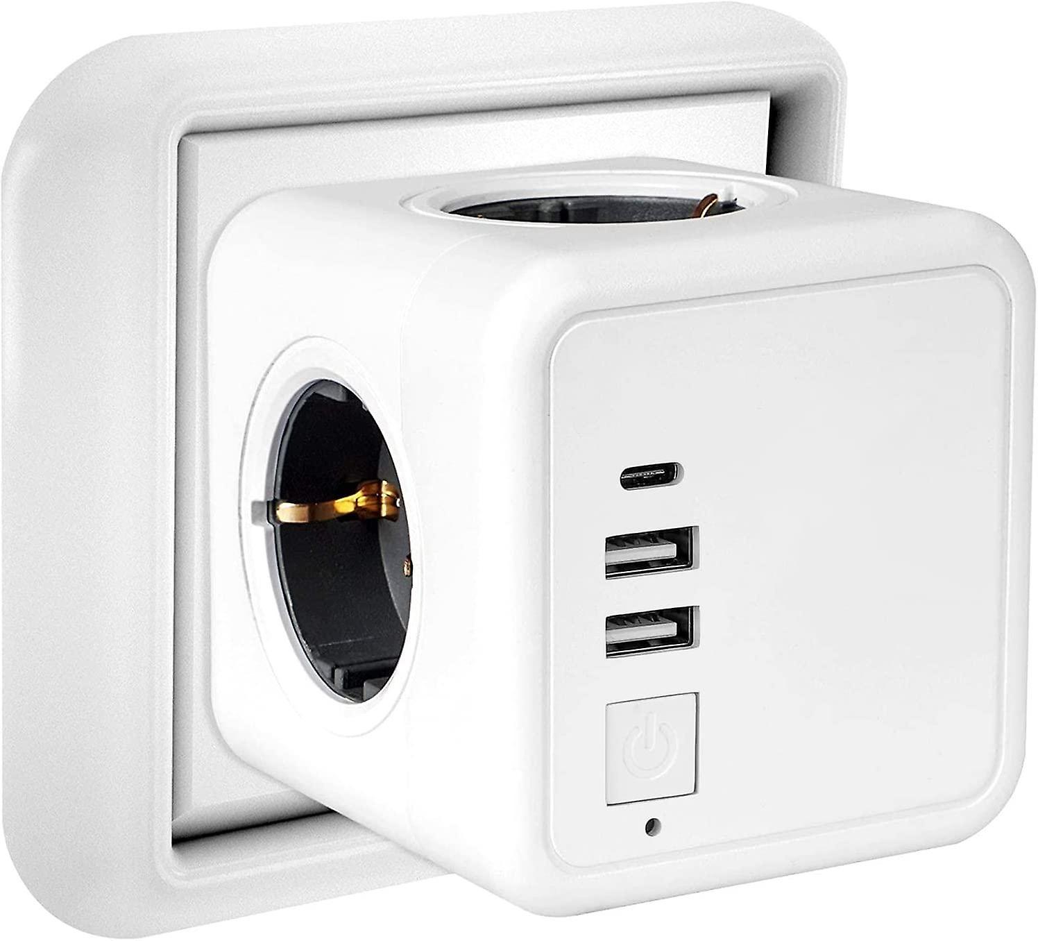 Multiple USB Socket, Cube Wall Power Strip 4 Outlets with 3 USB Mains, Wall Power Strip USB Charger