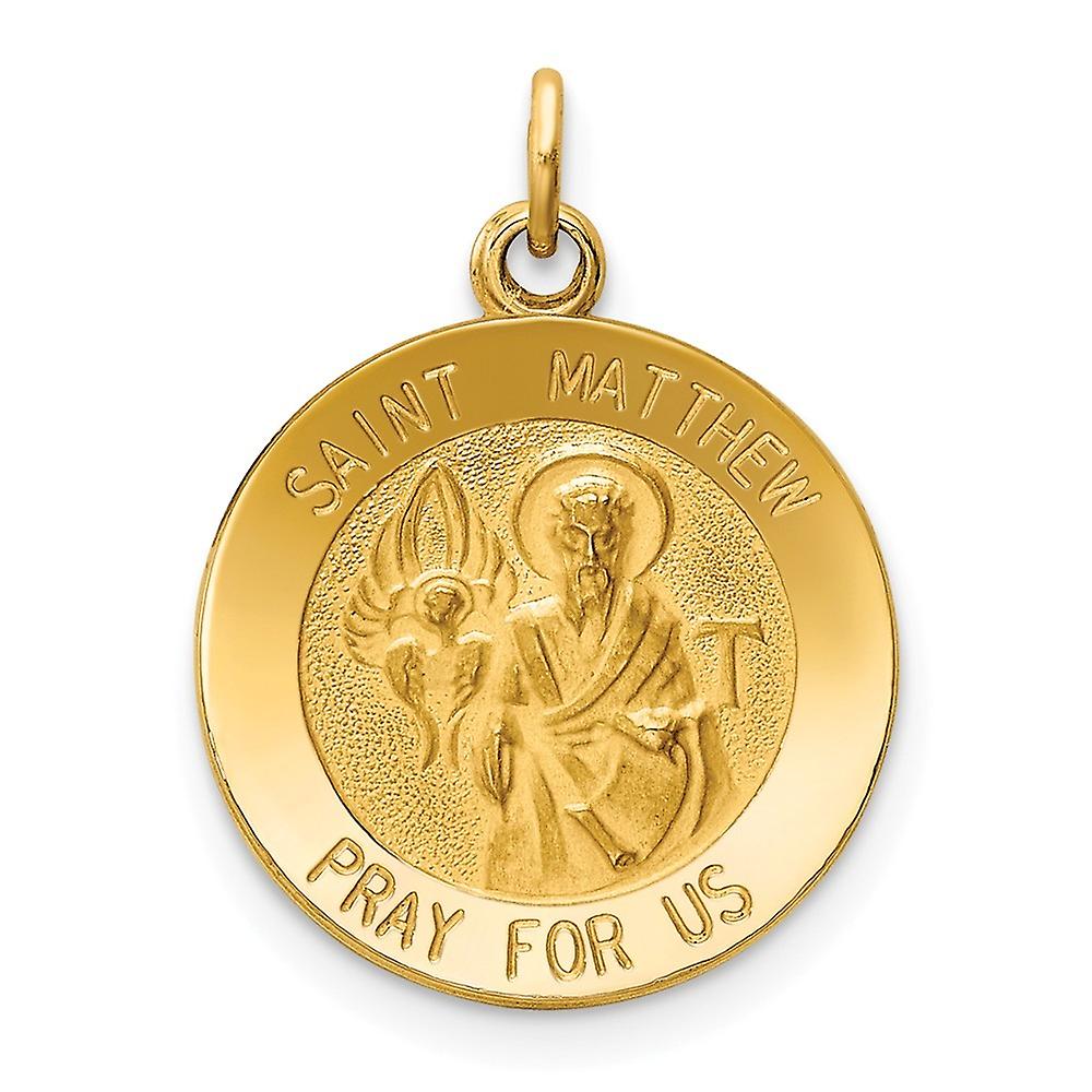 14k Yellow Gold Solid Polished back-Polished and satin Saint Matthew Medal Charm 15.1x22.5mm Pendant Necklace for Women